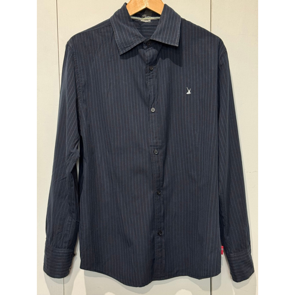 Men's Helly Hansen Navy Pinstripe Casual Button Down cotton long sleeve Shirt L